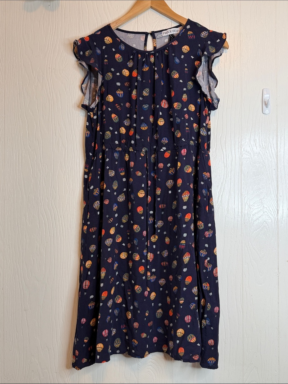 Frock Shop Hot Air Balloon Novelty Print Dress Navy Rayon M